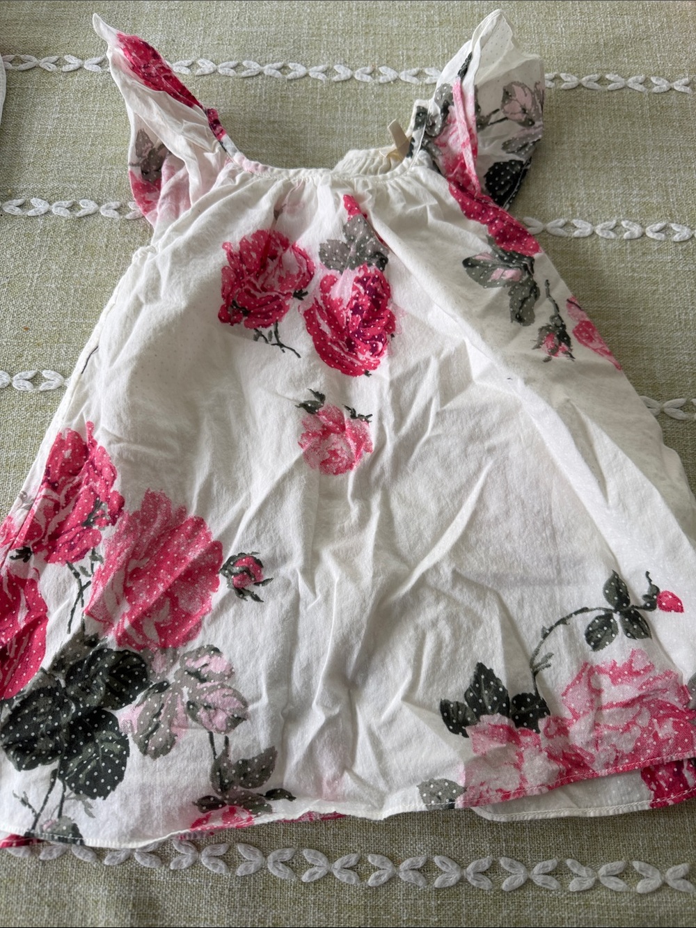 LoveShackFancy White Floral Dress- Pink Rose Print 6-12 months